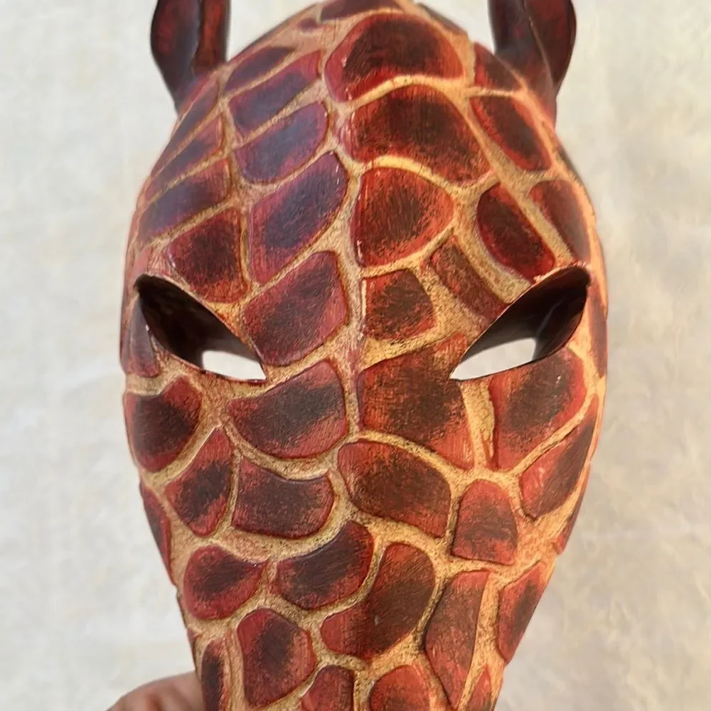 Giraffe Themed Decorative Mask Wall Art Solid Wood